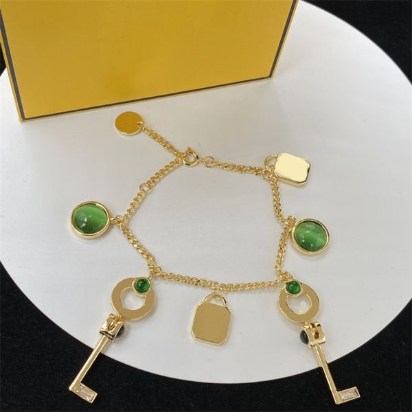 Bracelet clé de styliste pour grand-mère, en or émeraude, pour femmes et hommes, chaîne, bijoux de luxe pour fête de mariage