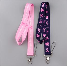 Ontwerper sleutelhanger borstkanker bewustzijn lanyard roze lint nekband voor kaart badge sportschool sleutelhanger DIY hangend touw telefoonaccessoires CC