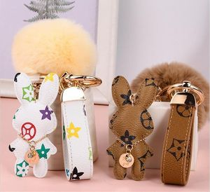 Designer Keychain Rabbit Leather Fur Ball Charm Key Chain Car Pendant Metal Fashion Personality Creative Couple Geroolde variëteit van stijlen