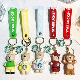 Designer Keychains Accessories Key Chain voor mannen Starbucks Key Chain Rings Creative Doll Bear Barista Drop Lijm Dop Key Chain Cain Couple Bag Key Hanging Ornament