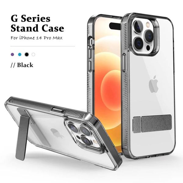 Concepteur Kickstand iPhone Case 14 12 Téléphone Bénévrage en métal transparent Anti Drop Integrated Stand pour iPhone 15 11 13 Pro Max XR XS MAX 14 15 6 6S 7 8 Plus SE