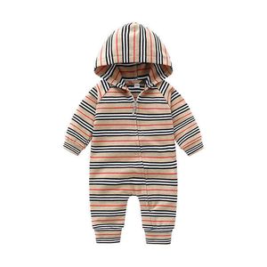 Designer Kidkleding Pasgeboren babyjongen meisje romper 2021 herfst lange mouwen hoodie streep jumpsuits baby peuter kleren lente g220609