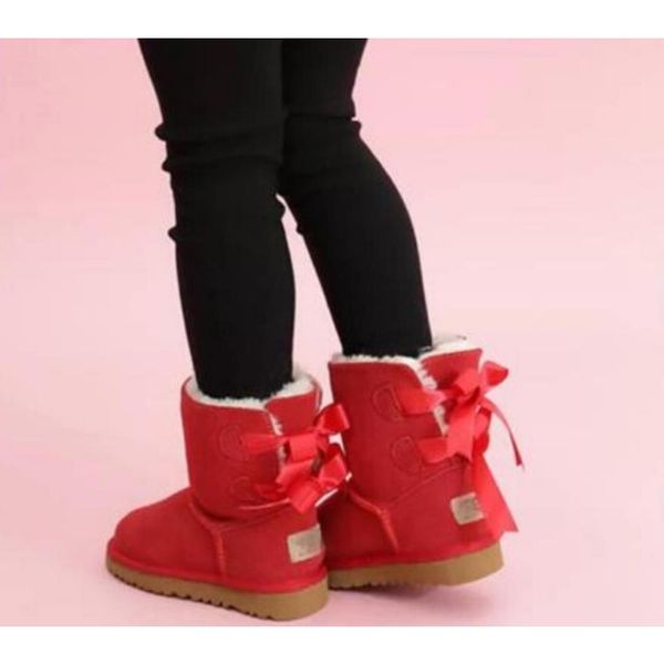 Diseñador Kids Bailey 2 Bows Botas de nieve Botas genuinas zapatos para niños pequeños