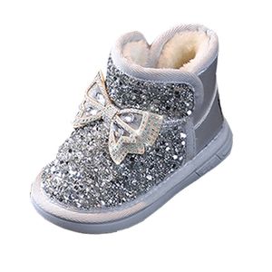 Designer kinderlaarzen katoenen schoenen winter spangly laarsjes met strik peuter baby meisjes warme sneeuw zachte antislip zolen EUR21-30