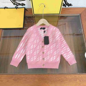 Designer Kids Cardigan bébé Impression complète de lettres en tricot tricot taille 110-160 cm Belle veste bébé à manches longues rose août 09