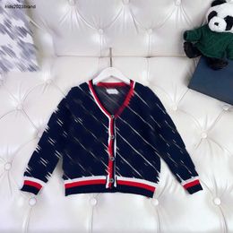 Cárdigan de diseñador para niños, suéter de bebé jacquard con letras de rejilla, talla 90-140 CM, chaqueta de punto con cuello en V de manga larga, Aug22