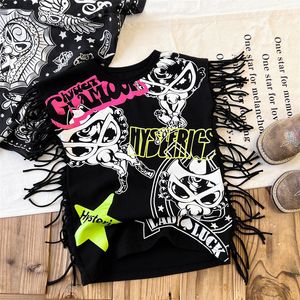 Designer Kids Cartoon Letter Graffiti Vest Dresses Summer Girls Tassel T-shirt Jurk Fashion Children Casual Clothing Z8009