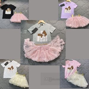 Designer pour enfants ensembles de vêtements d'été lettre ours ours imprimé à manches courtes t-shirt en dentelle tulle tutu jupes 2pcs enfants princesse tenues z7679