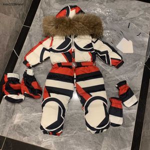 Designer Kids Donsjacks Kleurblokkerend Ontwerp Baby Overall Maat 0-4 Winter Warme Kleding Bont Capuchon Uitloper Aug30