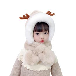 Designer enfants chapeau et écharpe ensemble chapeau d'hiver chaud chapeau une pièce dessin animé doux en peluche infantile coupe-vent épaissir casquettes pour 1-6 ans filles garçons