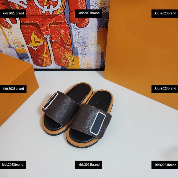 Designer Enfants Sandales Fille Pantoufles Enfant Classique Logo Imprimer Chaussures Garçons Chaussures De Mode Été Bébé Diapositives Boîte Emballage Taille Des Enfants 26-35