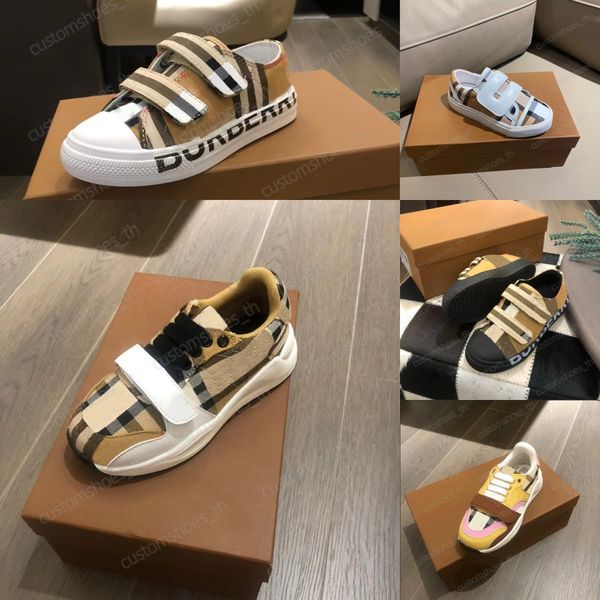 Designer Kids Chaussures Enfants Chaussures décontractées Grille Printing Shoe Lacet Up Sneakers Platform Girl Boy Trainers Sneaké Striped Classic Multicolor Size26-35