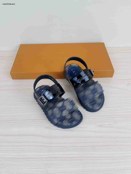 Designer Kids Chaussures Grille Lettre imprime pour enfants Sandales Lacquer en cuir lacets Child Slippers Box Emballage Child's Taille 26-35