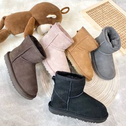 Designer Enfants Enfant Classique Ultra Mini Bottes Botte De Neige Femmes Hommes Fourrure En Peau De Mouton Tasman Tazz Châtaigne Sable Graine De Moutarde Beige Australien Hiver Cheville