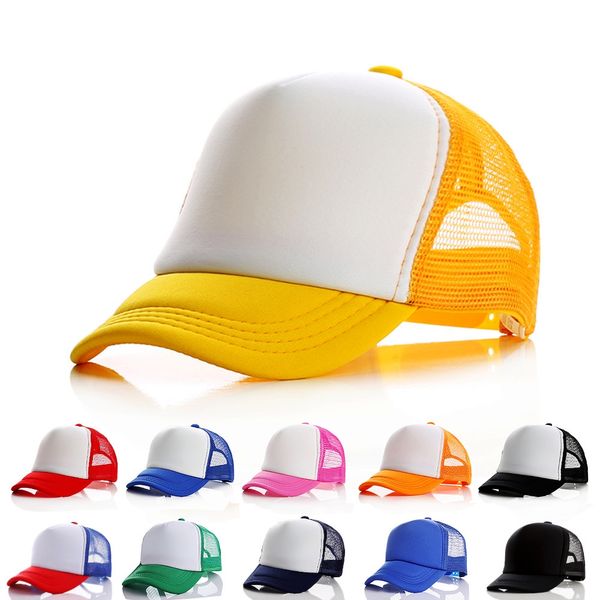Designer Kids Trucker Hats 5 Panneaux Blank Sun Hats Mesh Baseball Caps Snapbacks Réglables Sport D'été Pour Enfants Ball Caps 52-56cm Rouge Jaune Blanc Rose 20 Couleurs