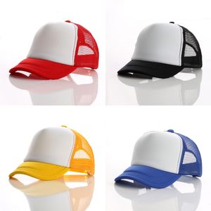 Designer-Trucker-Mützen für Kinder, 5 Panels, schlichte Sonnenhüte, Mesh-Baseballkappen, verstellbare Hysteresen, Sommersport für Kinder, Ballkappen, 52–56 cm, Rot, Gelb, Weiß, Rosa, 20 Farben