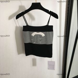 Designer Knit Vest Women Brand Clothing voor dames zomer tops Fashion Embroidery Logo Patch Striped Camisole Ladies Mouweless T -shirt 19 april