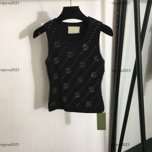Designer Knit Vest Women Brand Clothing For Womens Summer Tops Fashion Rhinestone Letter Logo Dames Sans manches T-shirt 19 avril