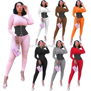 Designer gebreide geribbelde jumpsuits vrouwen herfst winter bodycon rompreren met lange mouwen bandage jumpsuits een stuk outfits skinny overalls casual leggings