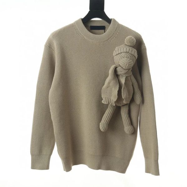 Pull tricoté de luxe de luxe en trois dimensions à capuche ours en peluche pull en tricot, plus la taille pull à capuche col rond hommes femmes poupée personnalisée coupe ample sweate