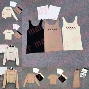 Designer Gebreide Vest Jurk Letter Print Vrouwen Breien Top Tank Trui Casual Korte Mouw Gebreide Tees Dameskleding