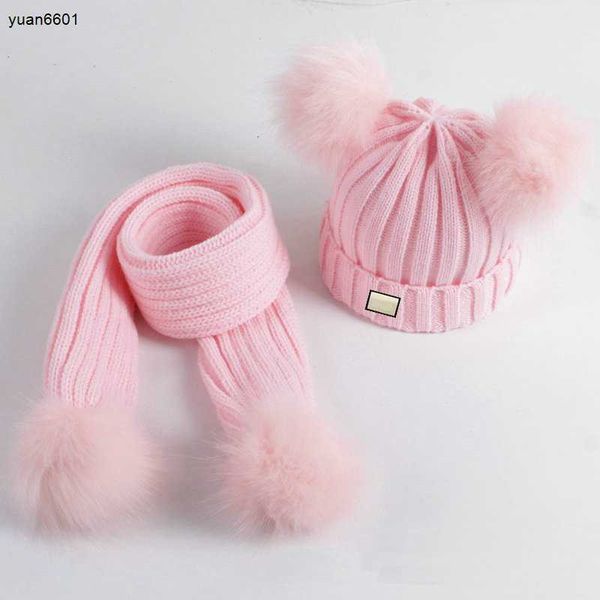 Écharpe du chapeau de tricot de créateur ensemble pour bébé hiver enfants bonnet chapeu boy-gomme et fille coton casquettes