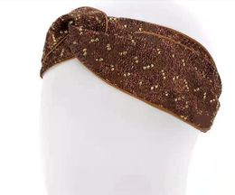 Designer Knot Hoofdbanden Headwraps Voor Vrouwen Mode Gouddraad Letter Gedrukt Grote Elastische Hoofd Sjaal cross edge Haarband Haarbanden geschenken