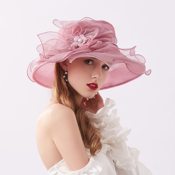 Diseñador Vestido de mujer Boda Organza Cubo sombreros Flor Iglesia Sombrero kentucky Derby Organza Dama Moda Sombreros Elegante Verano Playa Gorra para el sol