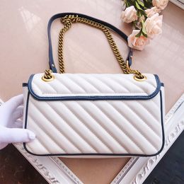 2022 Nieuwste schoudertas Hoge Kwaliteit Designer Crossbody Tassen Echt Echt Lederen Handtassen Plain Pailletten Hasp Single Zipper Sacoche Baguette Flap Bag MM Size White