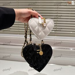 Designer Ladies Mini Love Twin Bag Patent Leather Munt Purse Makeup Box Patent Leather Lederen Hardware metalen gesp buckle Dunne ketting Coin Charm Card Clip Bag Black Wit