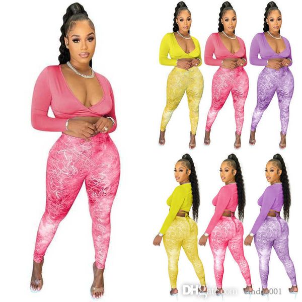 Designer Ladies Pants Set Womens Solid Cross Tie Top Et Pantalon Imprimé Deux Pièces Tenues De Jogging Pour Femmes