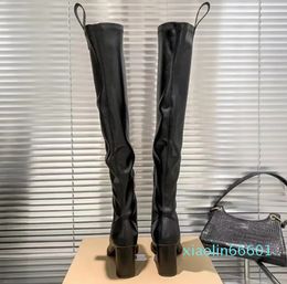 Botas de montar de diseñador para mujer, botas de moda de tacón alto hasta la rodilla, zapatos de mujer de alto sentido con cremallera puntiaguda