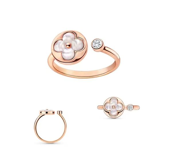 Ring des dames designer Q9L68A Gold Shell Decoration Fleur Open Designer Round Diamond Ring Lucky Four Leaf Clover Ring
