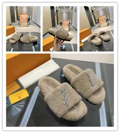 Designer Dames Pantoufles Gris Bom Dia Paso Fourrure D'agneau Shearling Sandales Plates Mules Dames Coton Pantoufle Femmes Taille Avec Boîte D'origine