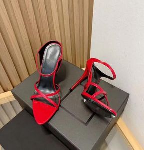 Designer Lady bruid sandaal Dames Gippy Strappy sandalen slipper slide hoge hakken spitse neus rood lakleer luxe design met doos stofzak 35-41