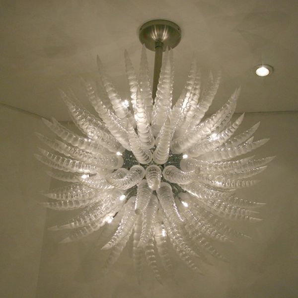 Lámpara de diseño Art Decor Chandelier Lighting LED Lámparas de araña en espiral de vidrio soplado a mano transparente para la decoración del hogar Ronda personalizada 28 pulgadas