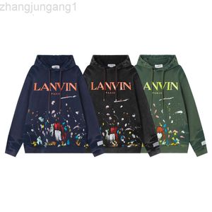 Ontwerper Lanvin Hoodie Lanvins Langfan Star Dezelfde stijl herfst en winter Nieuwe Terry Wash Water Graffiti Kleurrijke inkt Letter Paar trui met capuchon