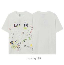 Diseñador Lanvins Camiseta para hombre Camisetas para hombre Moda Pure Cotton T-shirt Womens High Street Loose Classic Print Couplest White
