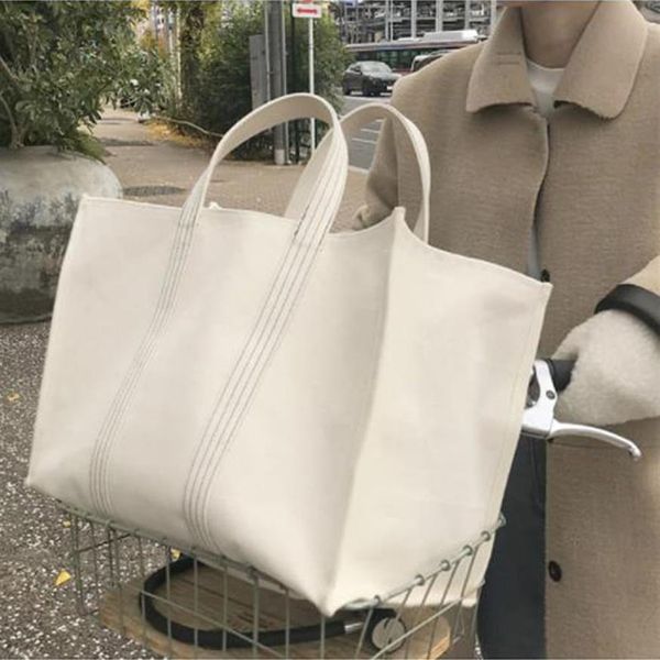 Designer- Grand sac à provisions Jumbo Canvas Totes Beach Bag Summer White Casual Totes INS Fashion Beige White Color3210