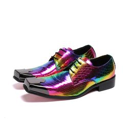 Diseñador Láser Multicolor Party Men Oxford Square Toe Wedding Club Formal de cuero de cuero de encaje zapatos Zapatos