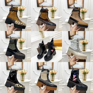 Designer Laureate Women Boots Brand Flamingos Love Arrow Medal Martin Boot Winter Echt lederen grof hakschoenen Luxe dikke schoenen