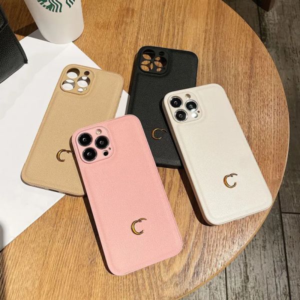 Funda de cuero de diseñador para teléfono Apple 14pro, cubierta completa 12promax, fundas suaves para teléfono móvil, color té con leche, fundas para teléfono finas anticaída de primera calidad