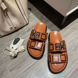 Sandales de glissière à boucle double cuir en cuir en cuir en cuir FF pour femmes - Chaussures de nage d'été à la mode à la mode