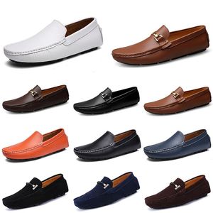 Designer Cuir Doudou Hommes Casual Chaussures de conduite Respirant Semelle souple Light Tan Noir Marine Blanc Bleu Argent Jaune Gris Chaussures plates pour hommes Chaussures paresseuses A081