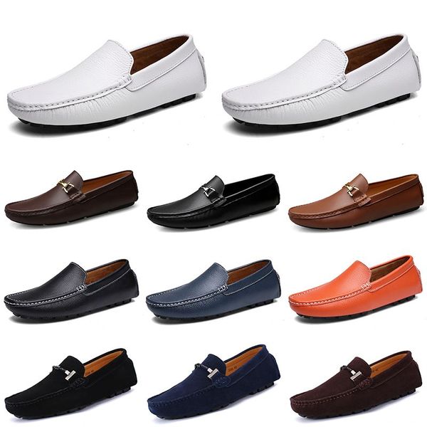 Designer Cuir Doudou Hommes Casual Chaussures de conduite Respirant Semelle souple Light Tan Noir Marine Blanc Bleu Argent Jaune Gris Chaussures plates pour hommes Chaussures paresseuses A119