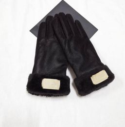 Gants de styliste en cuir à cinq doigts pour femmes, gants courts en polaire épais, Vintage, tendance, solides, simples, gants de protection 001