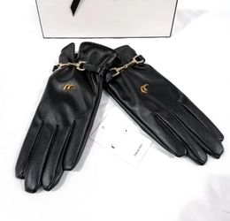 Gants de styliste en cuir à cinq doigts pour femmes, gants courts en polaire épais, Vintage, tendance, solides, simples, gants de protection gg01