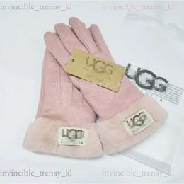 Designer leer vijf vingers uggg handschoenen van hoge kwaliteit vrouwen kort fleece verdikte handschoen vintage trendy vaste eenvoudige beschermde handschoenen 809