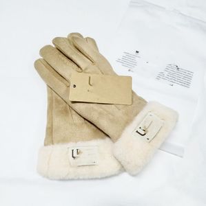 Gants de protection en cuir à cinq doigts pour femmes, en polaire courte, épais, Vintage, tendance, solides, simples, UG002