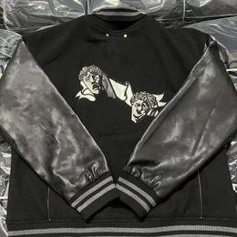 Designer lederen ing honkbal pak jas mode losse klassiek zwart knappe jas jas
